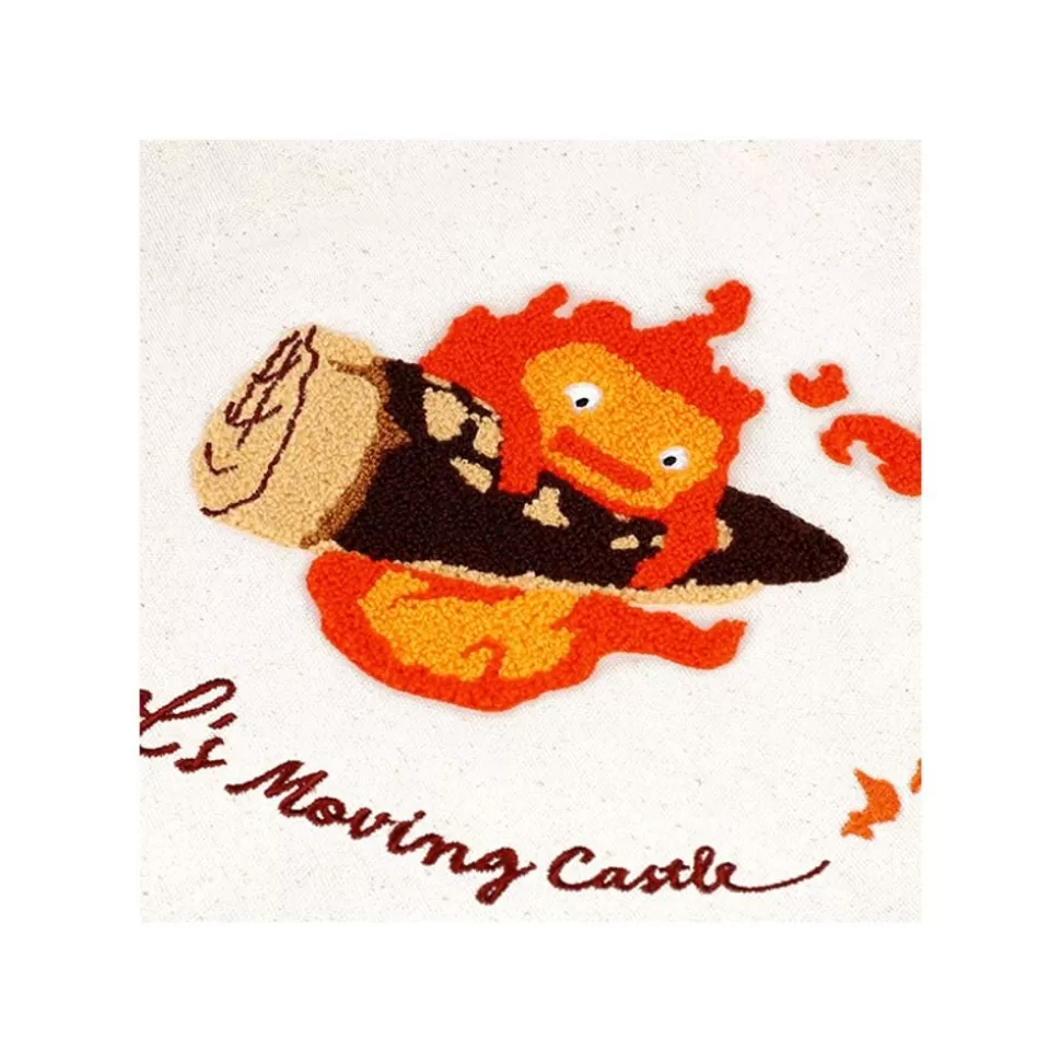 Maison Ghibli Embroidery Canvas Tote Bag Calcifer In A Hurry - Howl'S Moving Castle- Bags